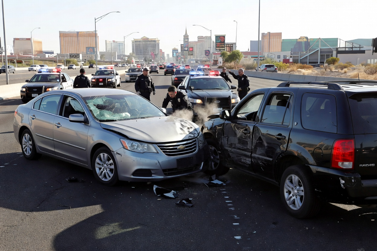 Vehicle accident scene in Las Vegas showing evidence commonly used in personal injury claims.