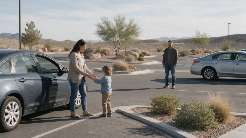 Parents meeting for a child custody exchange in Las Vegas